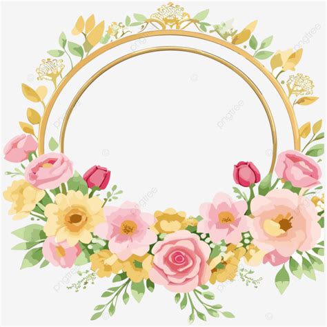 Moldura Quadrada De Ouro Flores Em Aquarela Rosa Floral Vetor Png