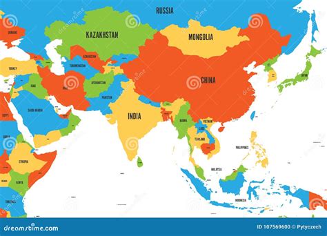 Mapa Político Colorido De Asia Occidental Meridional Y Del Este Ejemplo Plano Simple Del Vector