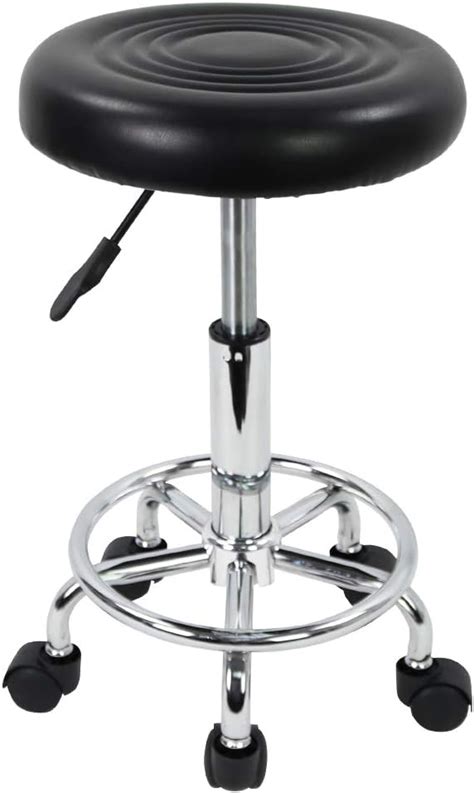 Kktoner Pu Leather Round Rolling Stool With Foot Rest Swivel Height