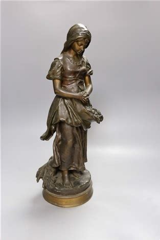 Bronze Of A Girl With Flowers In Her Apron By Emile Edmond Peynot On Artnet