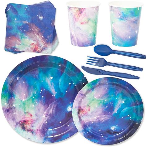 168 Pieces Galaxy Party Supplies With Paper Plates Napkins Cups And