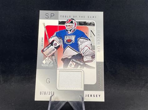 2000 01 UD SP GAME USED MARTIN BRODEUR TOOLS SP EXCLUSIVES JERSEY RELIC