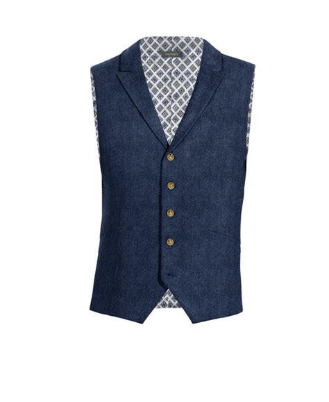 Gilet Formale Con Risvolto A Lancia Blu Reale Spigato In Tweed Con