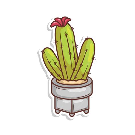 Un Dibujo De Dibujos Animados De Una Planta De Cactus Con Una Flor Roja En él Vector Premium