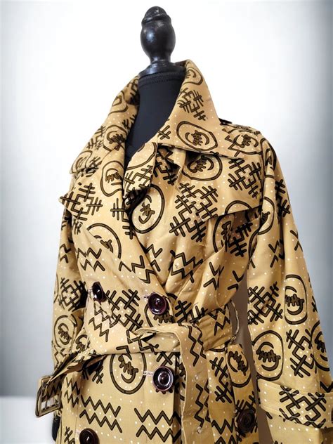 African Print Trench Coat Light Brown Ethnic By Kavooapparel Trench