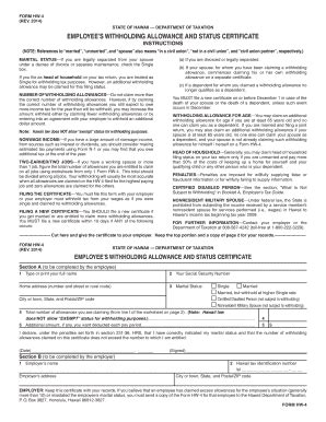 Fillable Online Form HW 4 Rev 2014 Employee S Withholding Allowance And