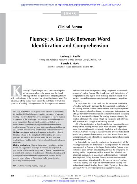 (PDF) Fluency: A Key Link Between Word Identification and Comprehension