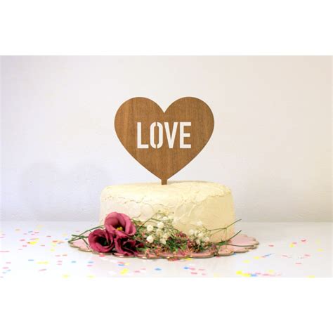 Cake Topper Coeur Love En Bois Modern Confetti