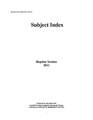 Fillable Online Legis La Subject Index Fax Email Print Pdffiller