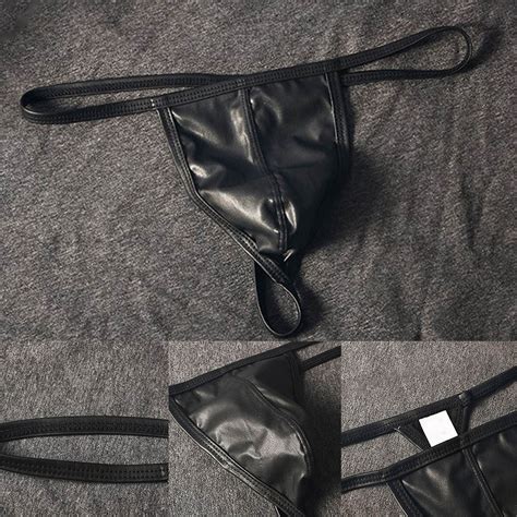 Hot Sale Men Faux Leather Thong Underwear Bikini G String Briefs Sexy