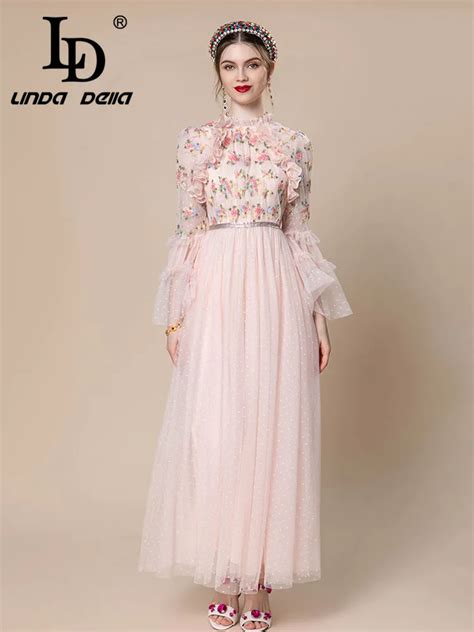 Ld Linda Della Robe Longue En Dentelle Pour Femmes Tenue De Styliste L