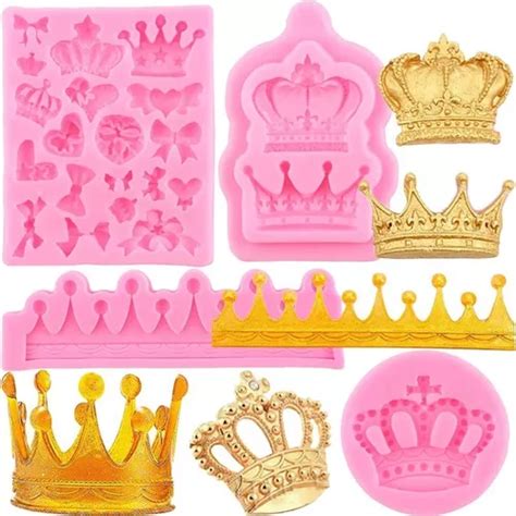 4pcs Molde De Silicona Crown Lazos Fondant Chocolate Resina Meses Sin