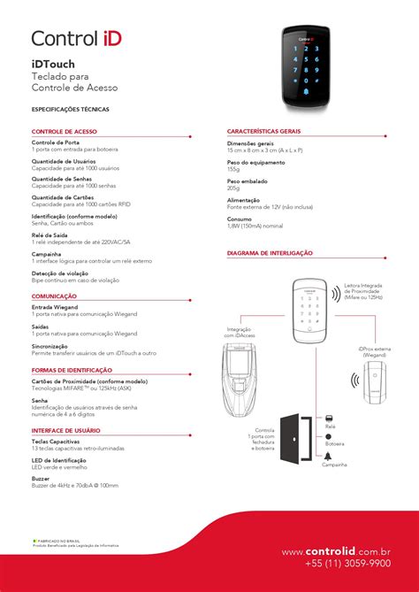 Controle De Acesso ID Touch Proximidade 125 KHz E Senha CONTROLi