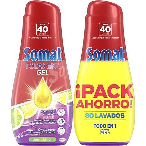 Somat Detergente lavavajillas máquina gel lima limón 1440 ml