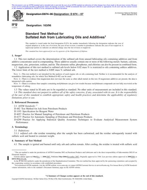 Astm D874 07 Standard Test Method For Sulfated Ash From Lubricating