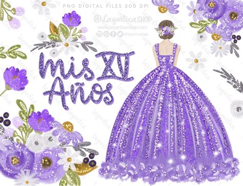 Mis Xv Años Morado Violeta Malva Purpurina Lettering Quinceañera