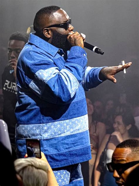 Rick Ross Saint Laurent Black Sunglasses Blue Denim Striped Polo