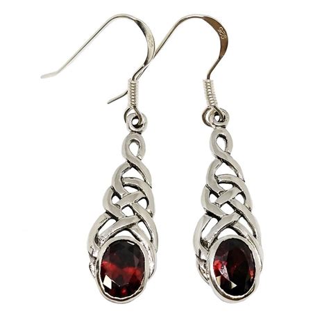 Celtic Knot Garnet Earrings Sterling Silver Celtic Knot Dangle