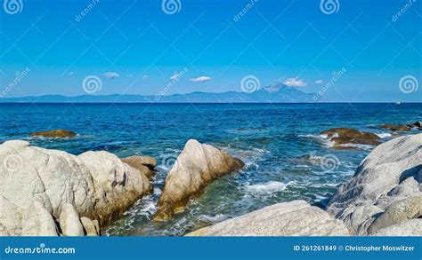 Beautiful Panoramic View Of Holy Mount Athos Seen From Karydi Beach