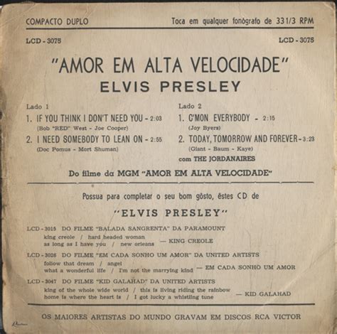 Sebo do Messias LP Elvis Presley Amor A Tôda Velocidade compacto