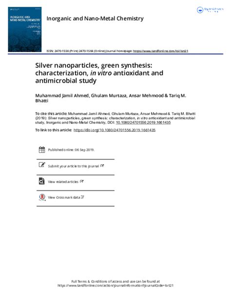 Pdf Silver Nanoparticles Green Synthesis Characterization In Vitro