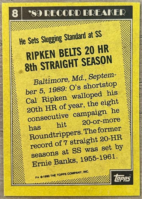 Topps Record Breaker Hof Cal Ripken Jr Near Mint