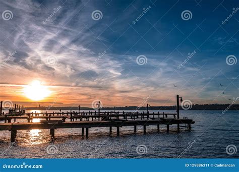 Lake Washington Sunset At The Pier In Kirkland Stock Image Image Of