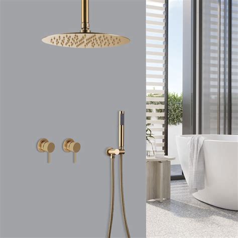 Browse Fontana Brushed Gold Round Headed Shower System With Handheld