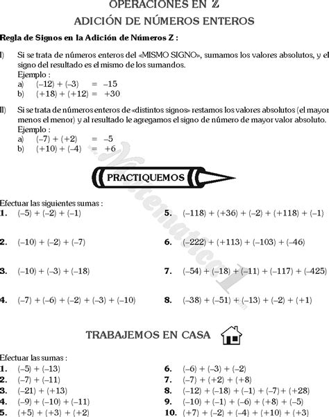 OPERACIONES CON NÚMEROS ENTEROS EJEMPLOS EJERCICIOS DE MATEMÁTICA DE