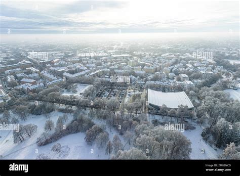 Snowy Winter Day In Augsburg Around The Wittelsbacher Park And The