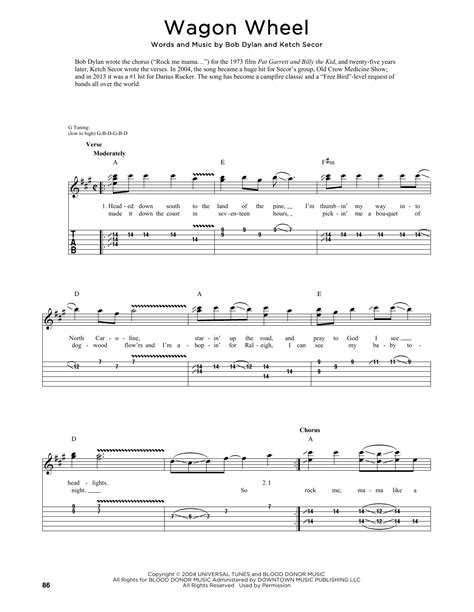 Wagon Wheel By Bob Dylan Sheet Music For Guitar Tab At Sheet Music Direct