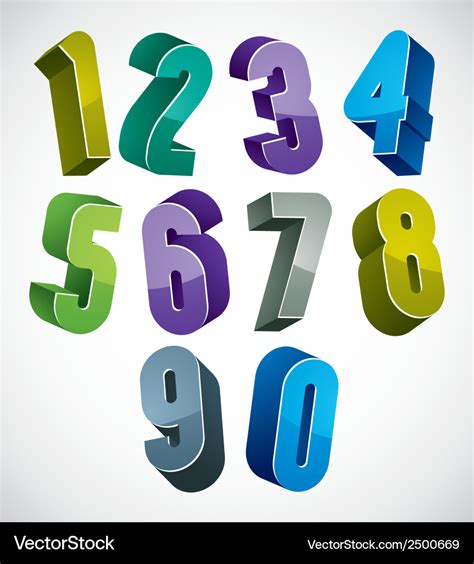 3d Numbers Set In Blue And Green Colors Made Vector Image