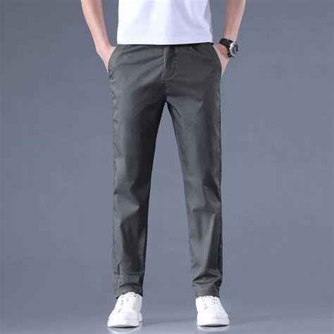 Pantalon Homme Léger Coupe Droite Casual Pantalon Stretch Couleur Unie Tissu Confortable Gris