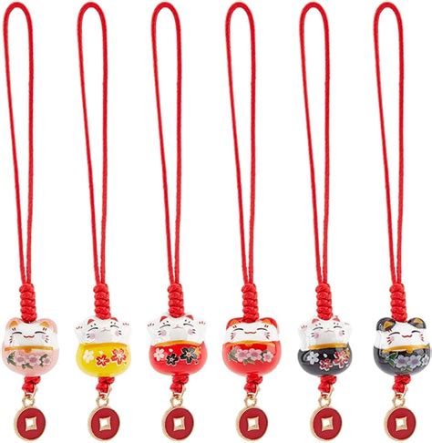 Amazon PH PandaHall 7pcs Lucky Cat Keychains Ceramic Beckoning Cat