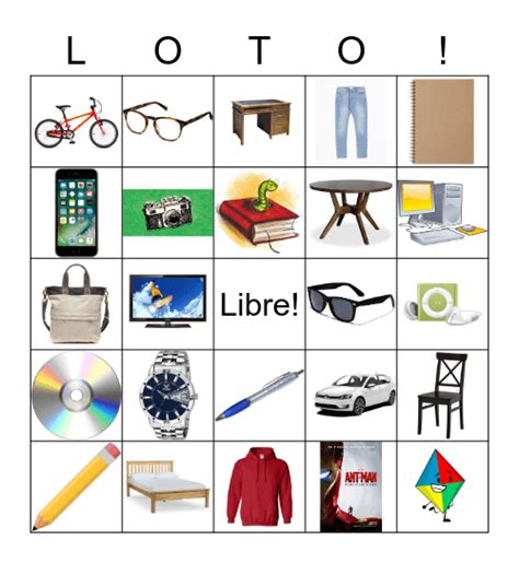 Les Objets Bingo Card