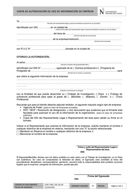 Carta DE Autorización DE USO DE LA Informción DE LA Empresa CARTA DE