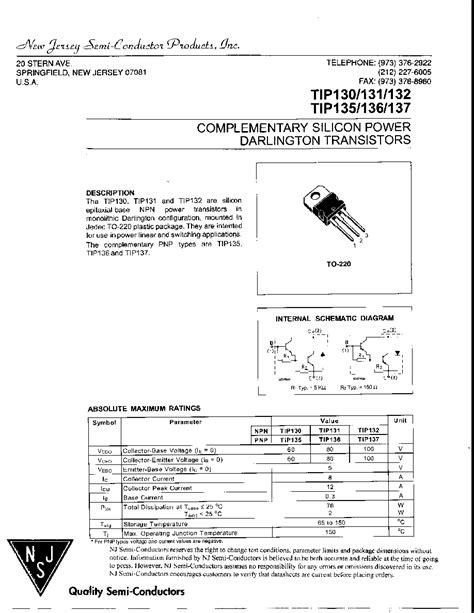 Tip Datasheet Pages Njsemi Complementary Silicon Power