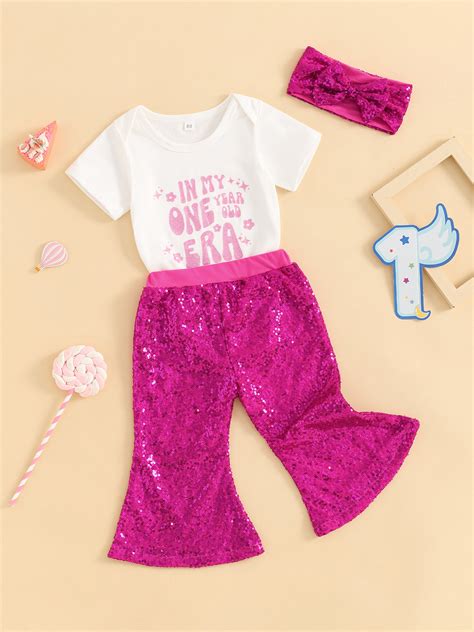 Bagilaanoe 3pcs Newborn Baby Girl Birthday Outfits Pants Set Short Sleeve Romper Tops + Sequins ...