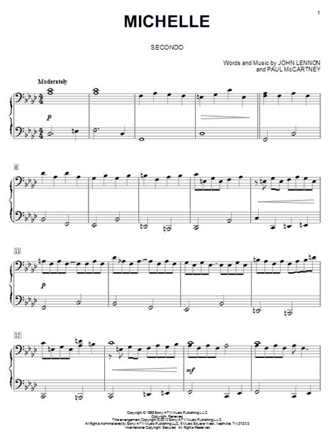 Michelle By The Beatles Sheet Music For Piano Duet At Sheet Music Direct
