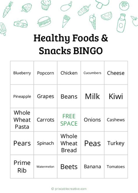 Food Bingo Printable