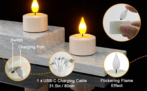 Pchero Rechargeable Candles With Remote 6pcs Led Flameless Flickering Tea Lights Usb Electric