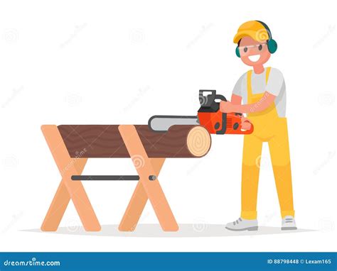 Lumberjack Arborist Holding Chainsaw Oval Drawing Vector Illustration