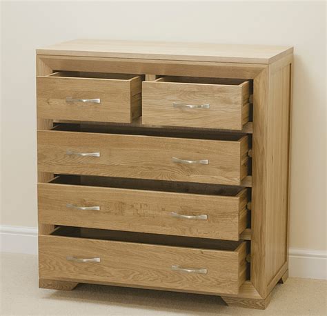 Bevel Natural Solid Oak 5 Drawer Chest Bedroom Furniture