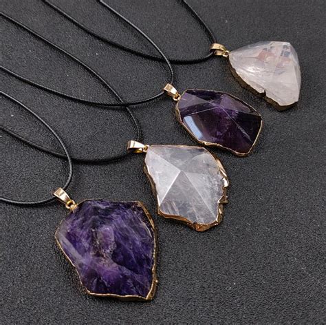 Healing Necklace Men Women Black Rope Natural White Crystal Amethyst