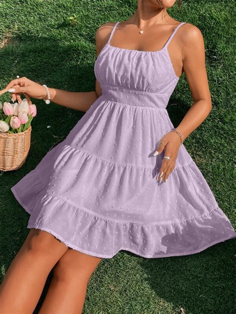 Swiss Dot Ruffle Hem Cami Dress Shein Usa