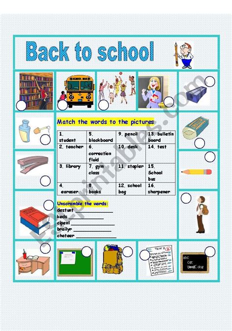 Back To School Esl Worksheet By Gilorit