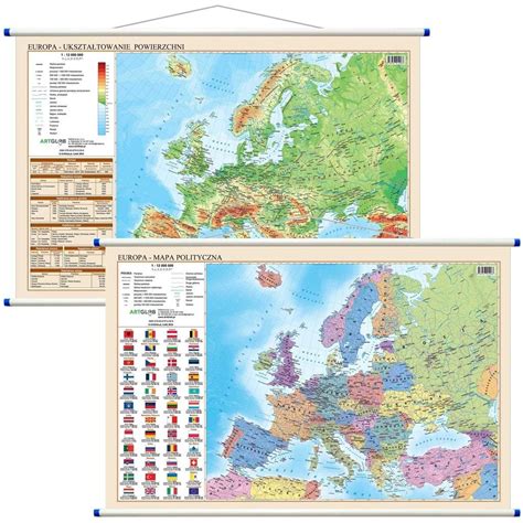 Mapa Cienna Europa Polityczno Fizyczna Dwustronna