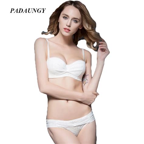 Padaungy White Push Up Bra Set Sexy Lingerie Conjunto Fio Dental