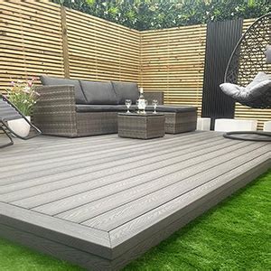 Sqm Composite Woodgrain Light Grey Decking Kit Off