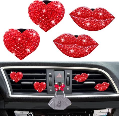 Amazon Pcs Bling Red Lips Air Vent Clips Heart Shape Crystal